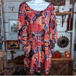 NWOT Band Of Gypsies  Bohemian Aztec Print Shift Dress Size Small